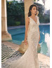 V Neck Ivory Full Lace Romantic Mermaid Wedding Dress